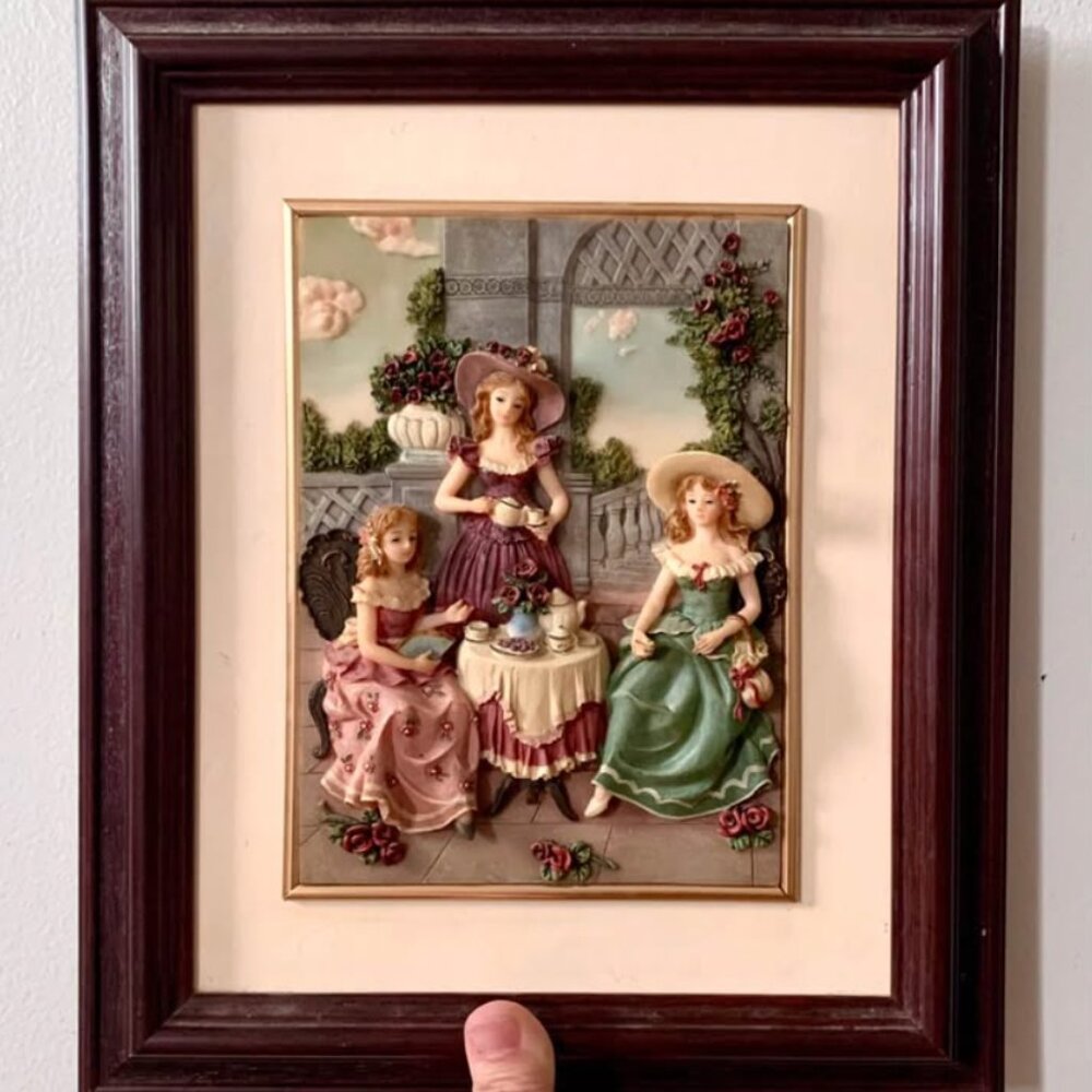 Vintage “Young Ladies Tea” ceramic framed wall art 🎀